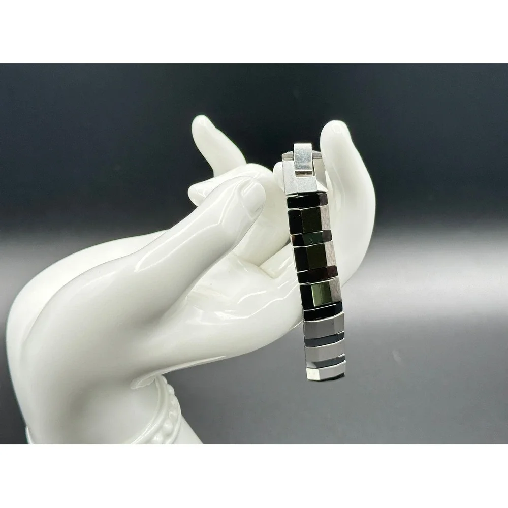 Mens Tungsten Line Bracelet 7 Inch Silver Gunmetal Geometric Link Modernist